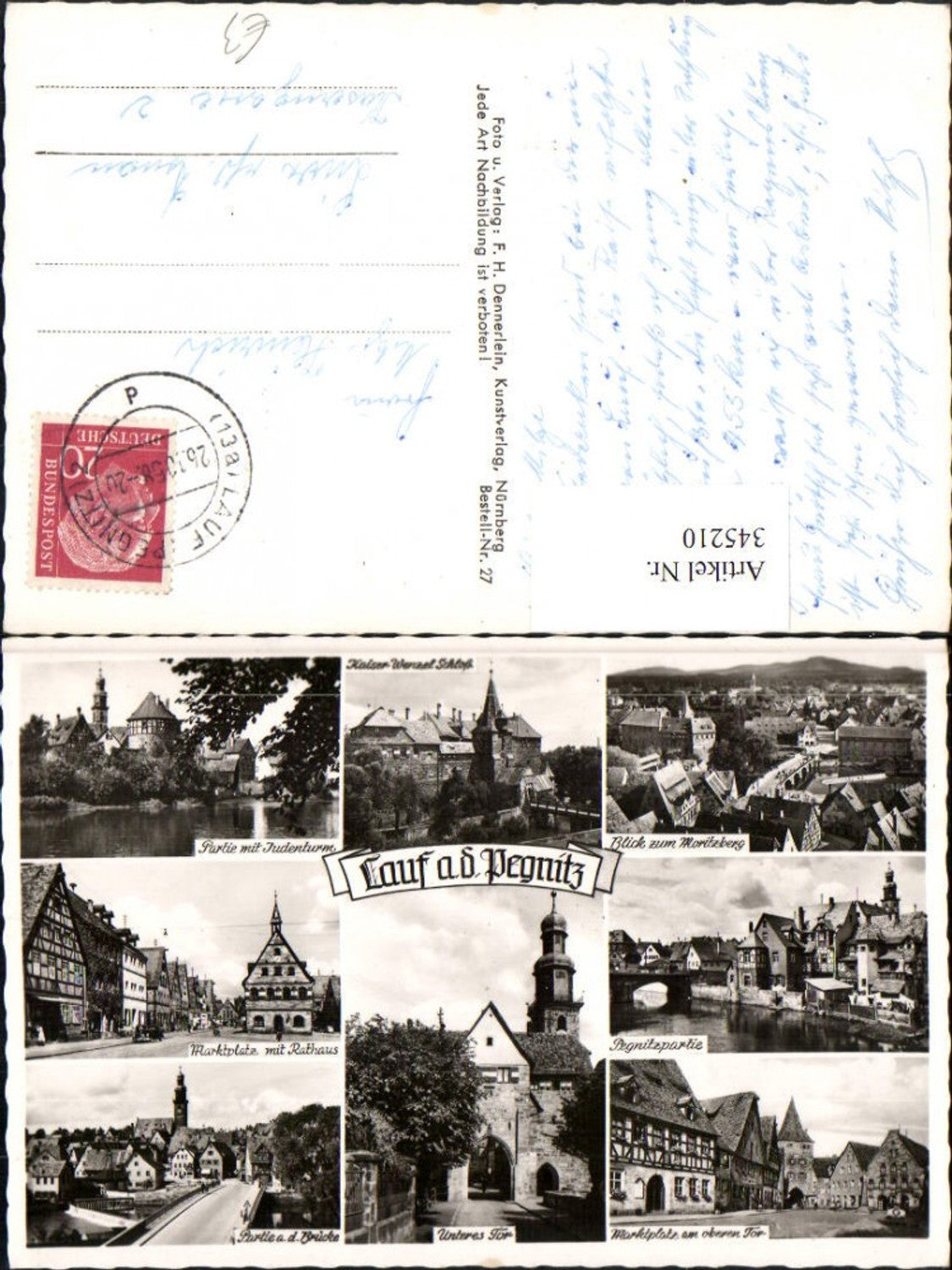 345210, Lauf an der Pegnitz, Total view of Kaiser-Wenzel Castle, Town Hall, Market Square, Multi-view map