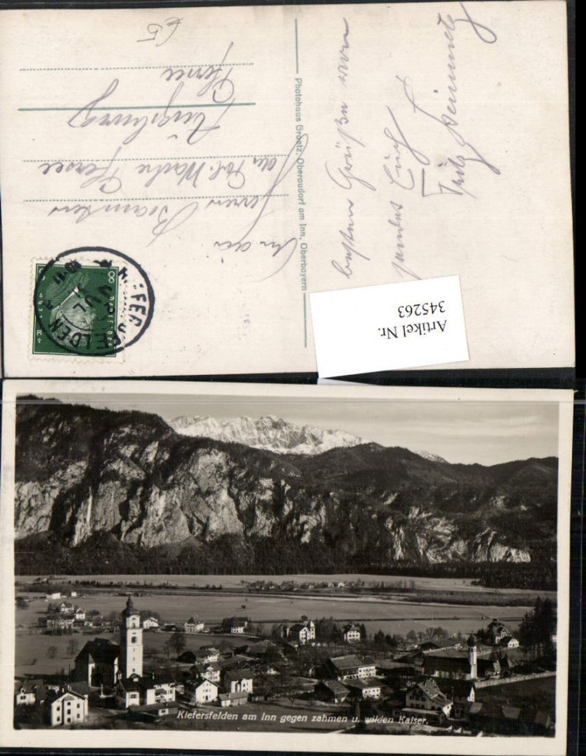 345263,Kiefersfelden am Inn Totale geg. Zahmen u. Wilden Kaiser Bergkulisse