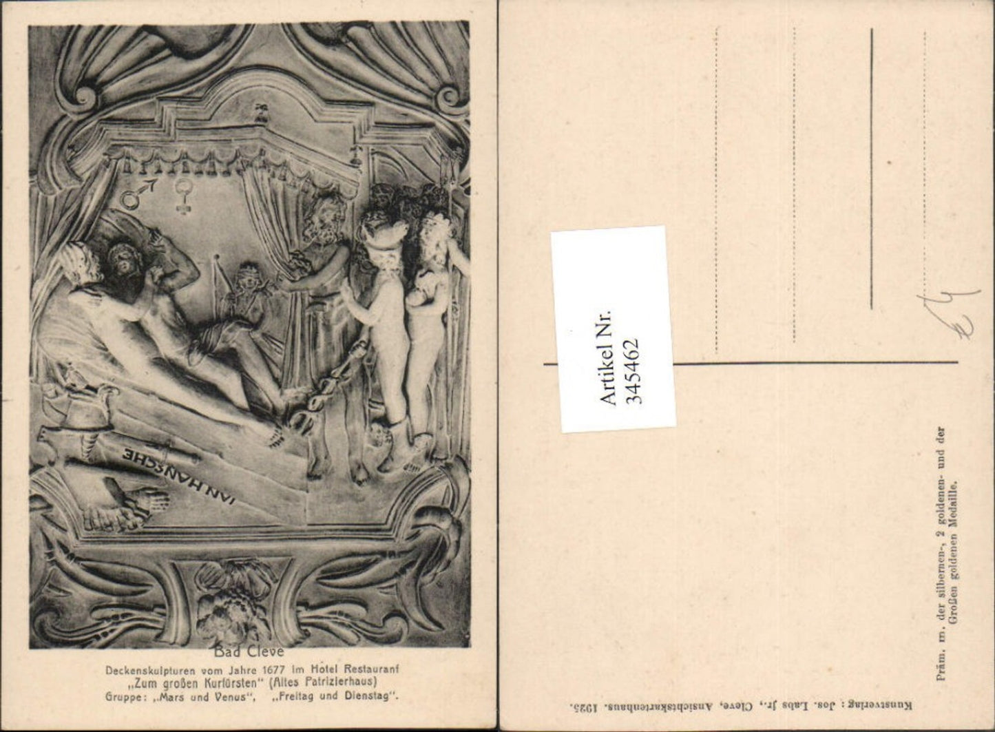 345462,Bad Kleve Hotel zum großen Kurfürsten Deckenskulptur Mars u. Venus