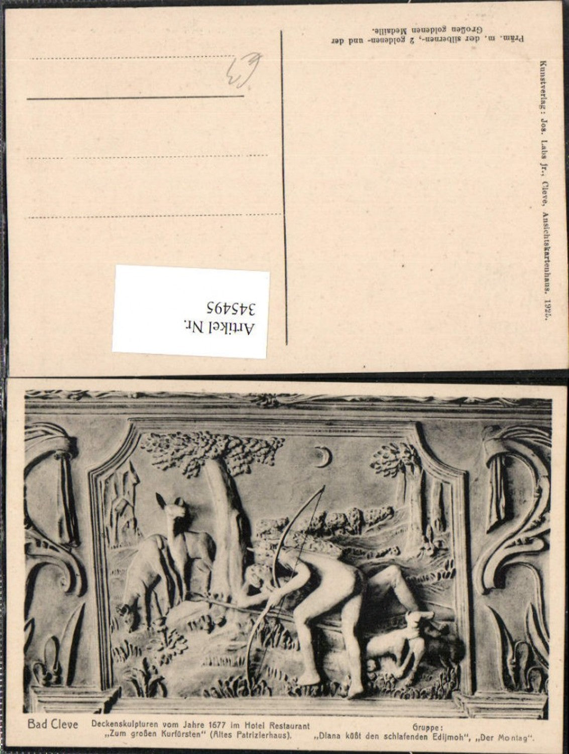 345495,Bad Kleve Hotel zum großen Kurfürsten Deckenskulptur Diana küsst Edijmoh
