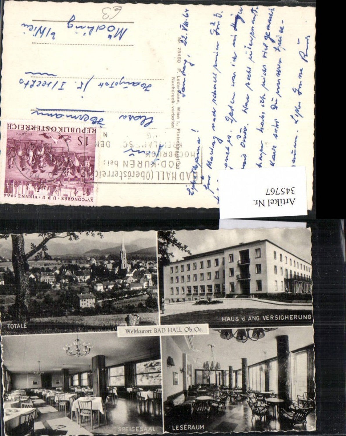 345767,Bad Hall Totale Haus d. Versicherung Leseraum Speisesaal Mehrbildkarte