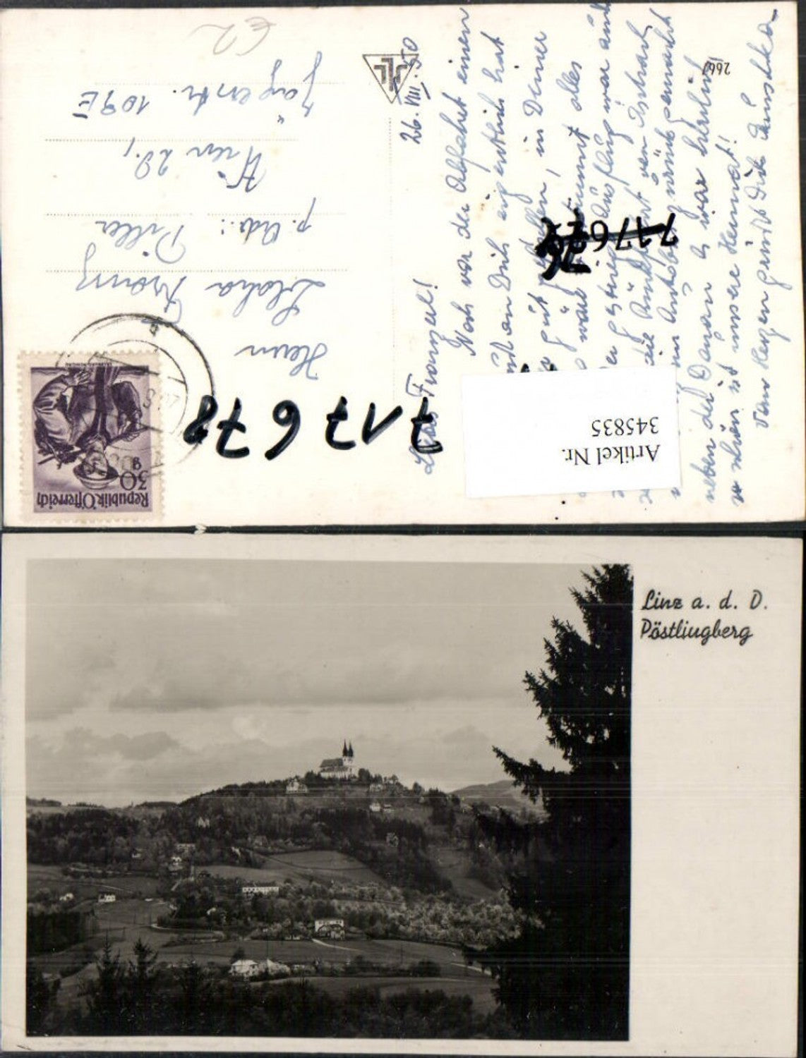 345835,Linz an d. Donau Blick zum Pöstlingberg