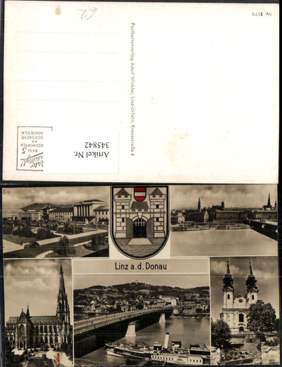 345842,Linz an d. Donau Totale Brücke Dampfer Bahnhof Dom Kirche Mehrbildkarte
