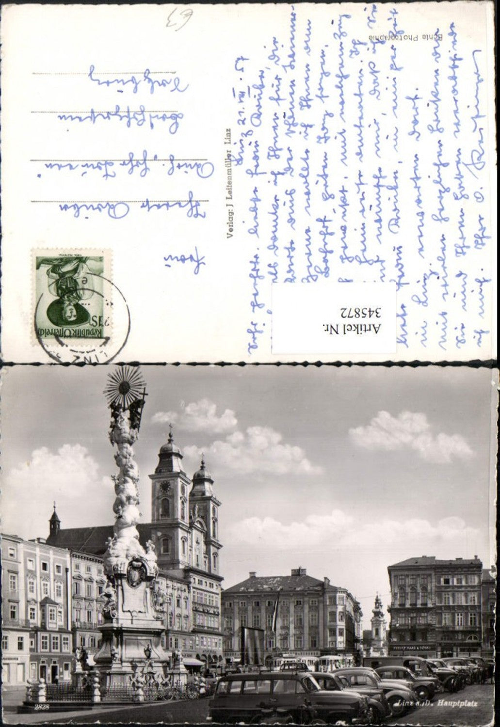 345872,Linz an d. Donau Hauptplatz Dreifaltigkeitssäule Kirche
