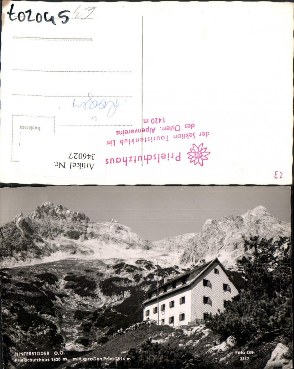 346027,Hinterstoder Prielschutzhaus Berghütte m. Großen Priel Bergkulisse pub Foto Oth 2517