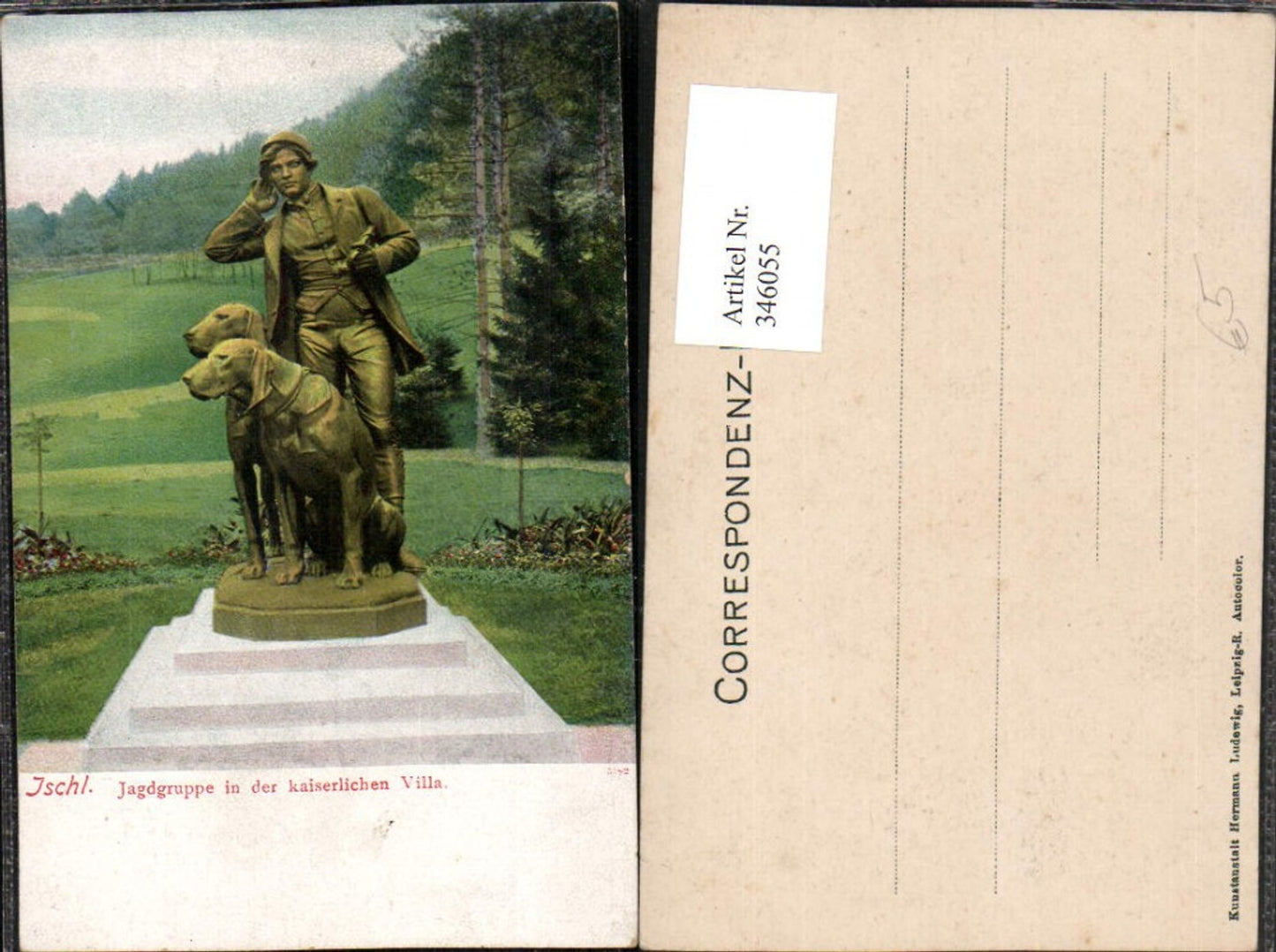 346055,Bad Ischl Jagdgruppe in der kaiserlichen Villa Statue Hunde