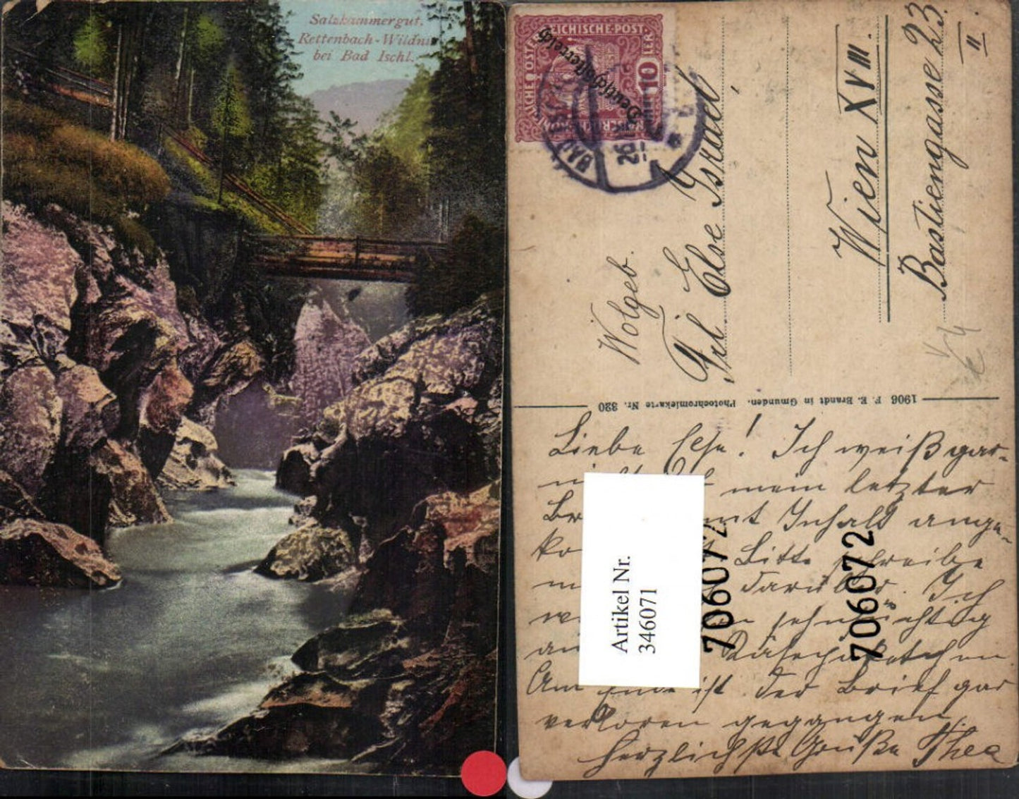 346071,Rettenbach Wildnis b. Bad Ischl Bach Brücke pub F. E. Brandt 320