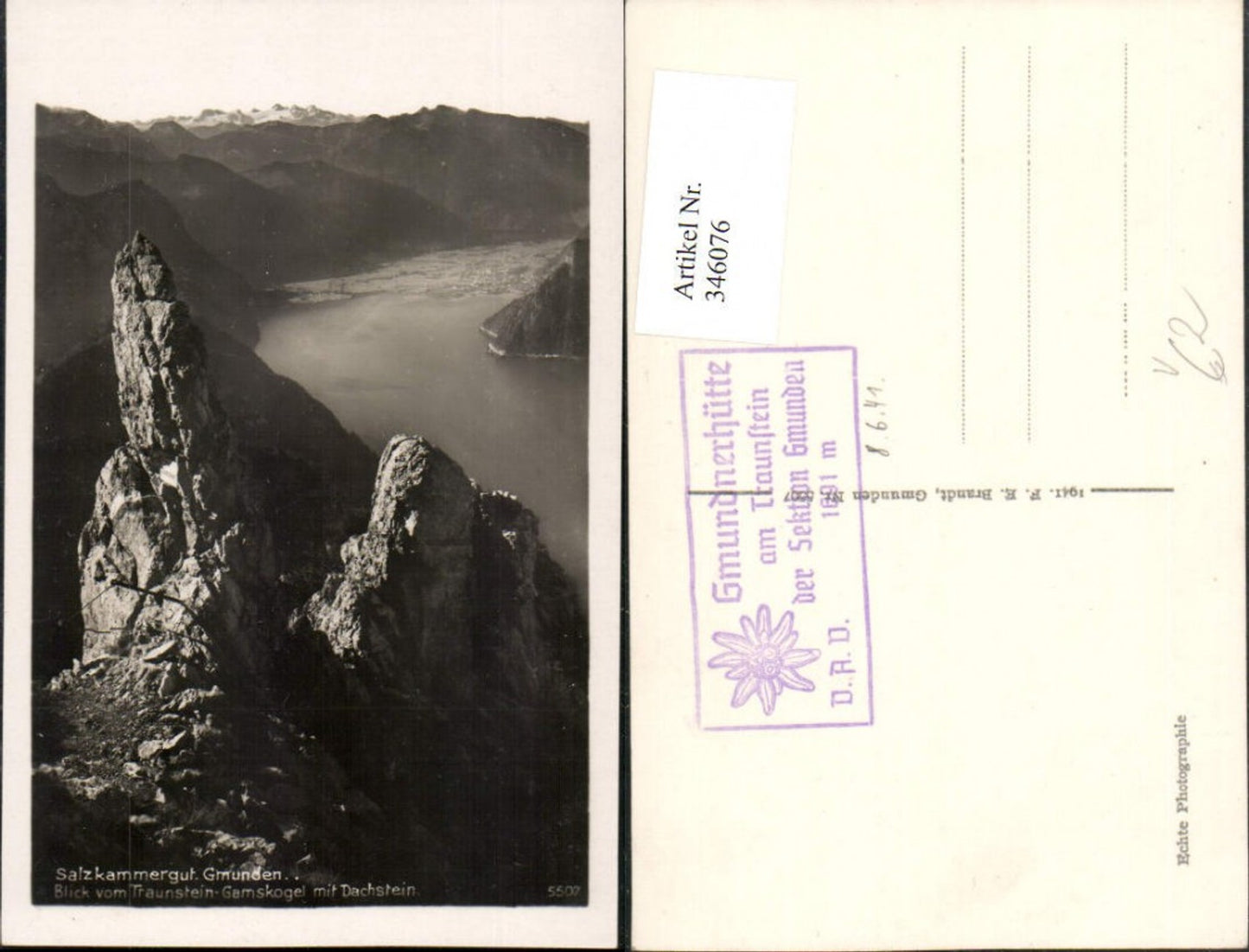 346076,Gmunden Blick vom Traunstein Gamskogelm. Dachstein pub F. E. Brandt 5507