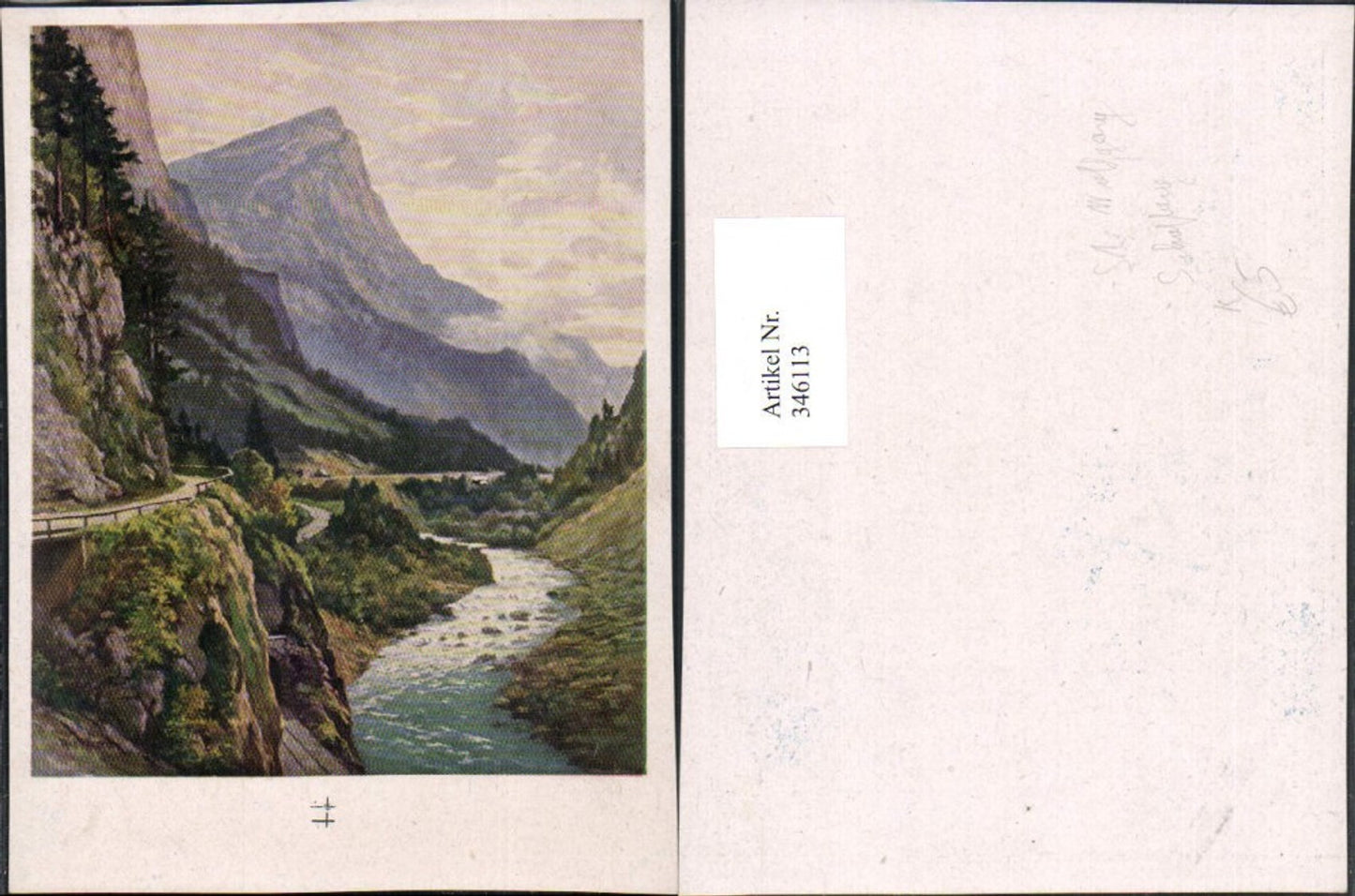 346113,Künstler AK Schafberg b. St. Wolfgang Bergkulisse