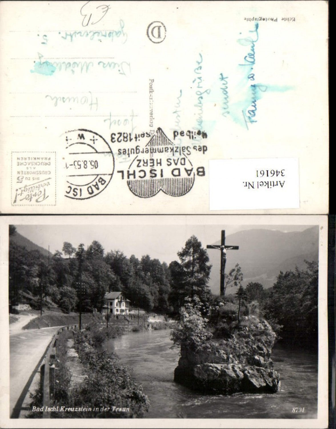 346161,Bad Ischl Kreuzstein in der Traun Felsen Kreuz
