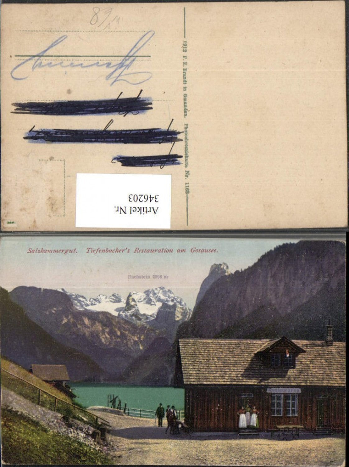 346203,Tiefenbachers Restauration am Gosausee b. Gosau Bergkulisse pub F. E. Brandt 1163