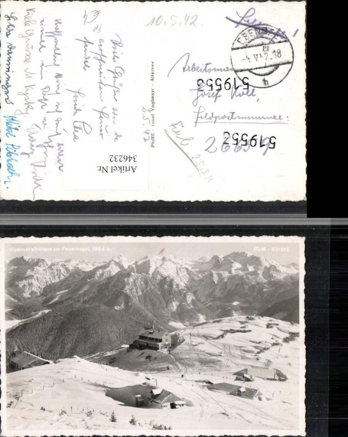 346232,Alpenvereinshaus am Feuerkogel b. Ebensee Bergkulisse Winterbild Feldpost Nr. 26659