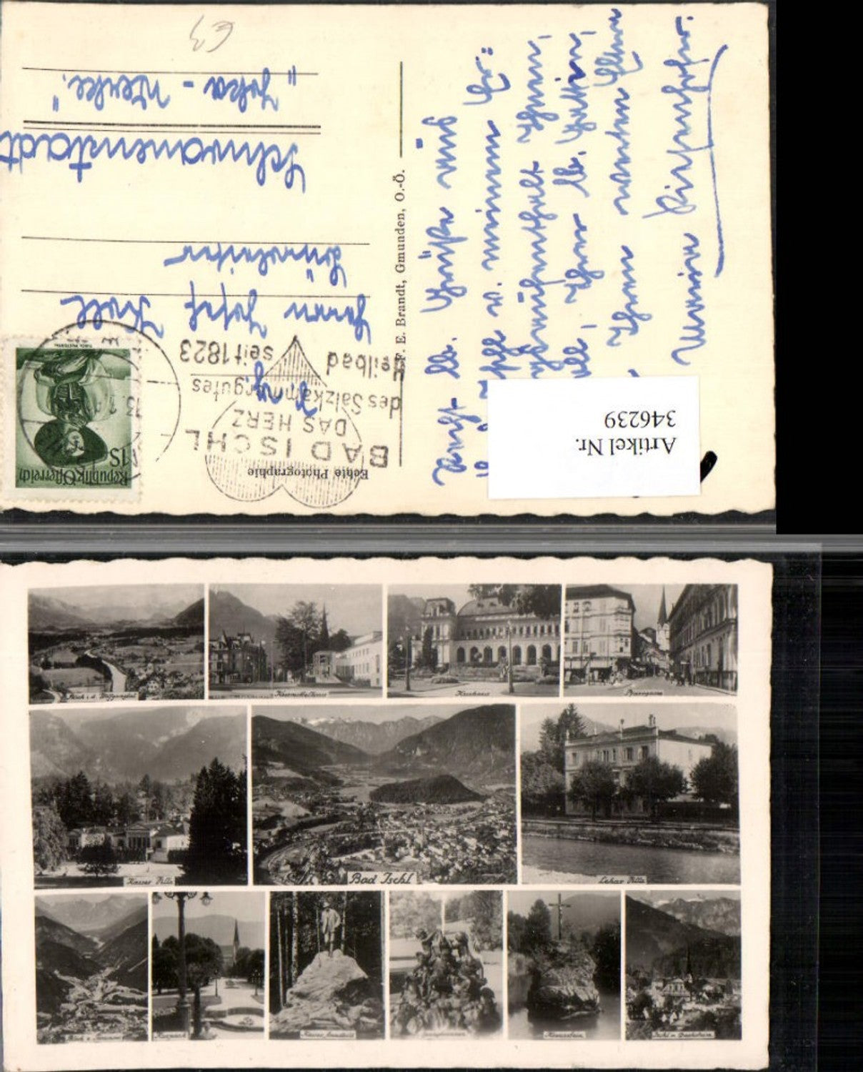 346239,Bad Ischl Totale Kurhaus Kreuzstein Kaiser-Standbild Kaiservilla Mehrbildkarte