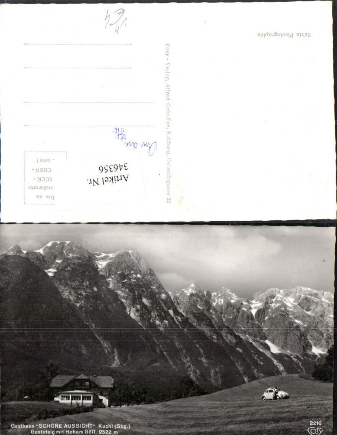 346356,Kuchl Gasthaus schöne Aussicht m. Hohem Göll Bergkulisse VW-Käfer pub Cosy 2216