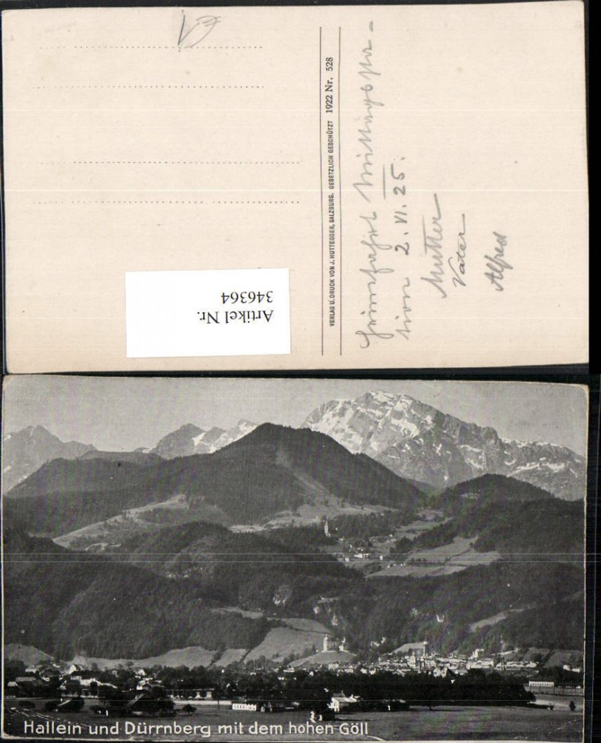 346364,Hallein u. Dürrnberg Totale m. Hohen Göll Bergkulisse