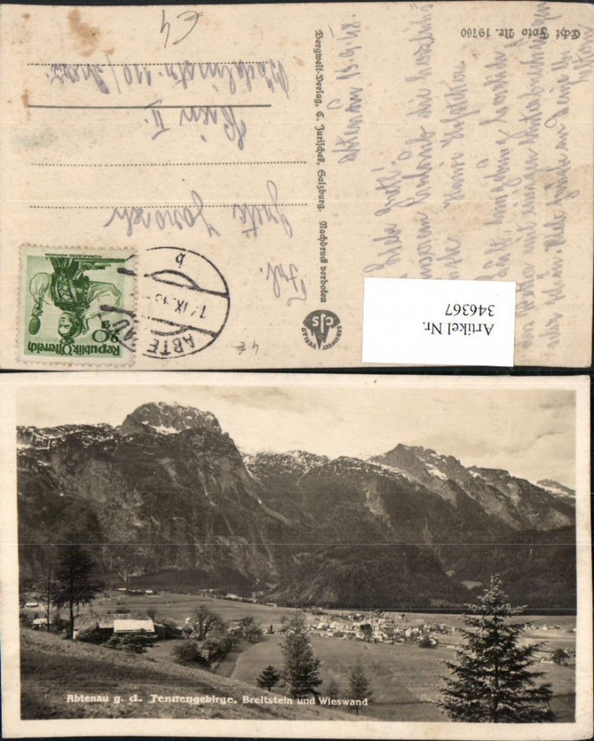346367, Abtenau Total view against Tennengebirge Breitstein and Wieswand mountain scenery