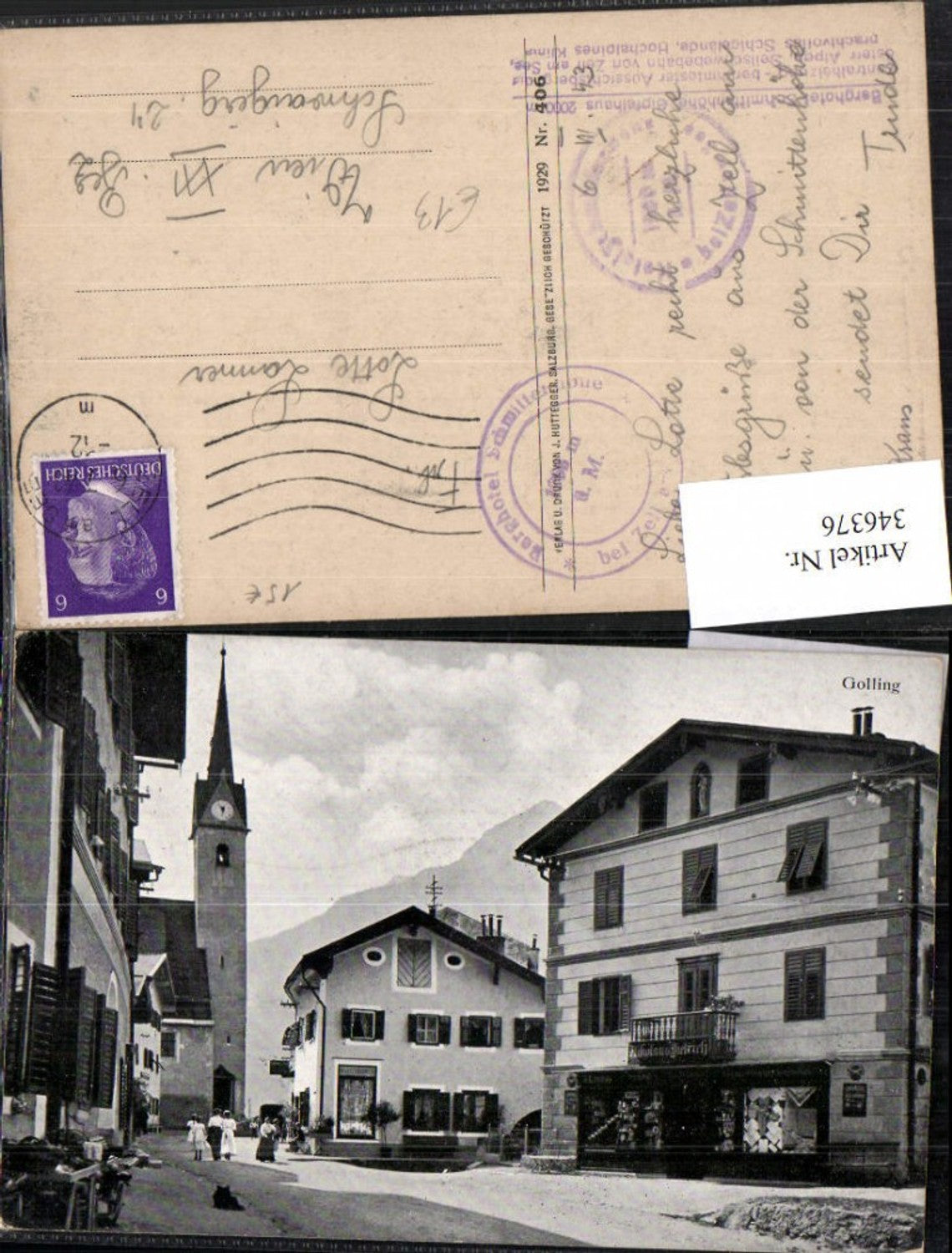 346376,Golling Straßenansicht Geschäft Nikolaus Dietrich Kirchenturm