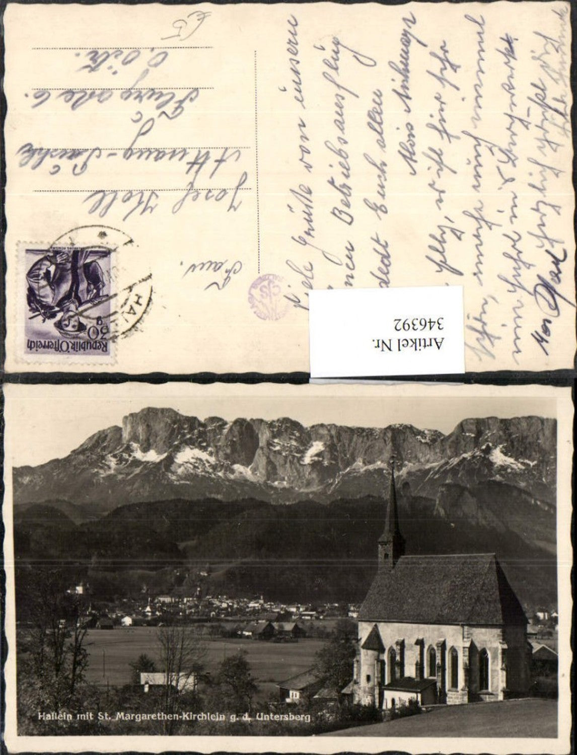 346392,Hallein Teilansicht m. St. Margarethen-Kirchlein geg. Untersberg Bergkulisse