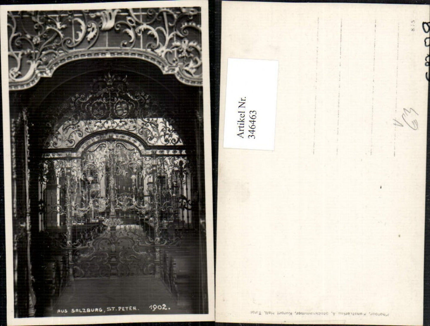 346463,Foto AK Salzburg St. Peter Kirche Innenansicht Gittertor pub A. Stockhammer 1902