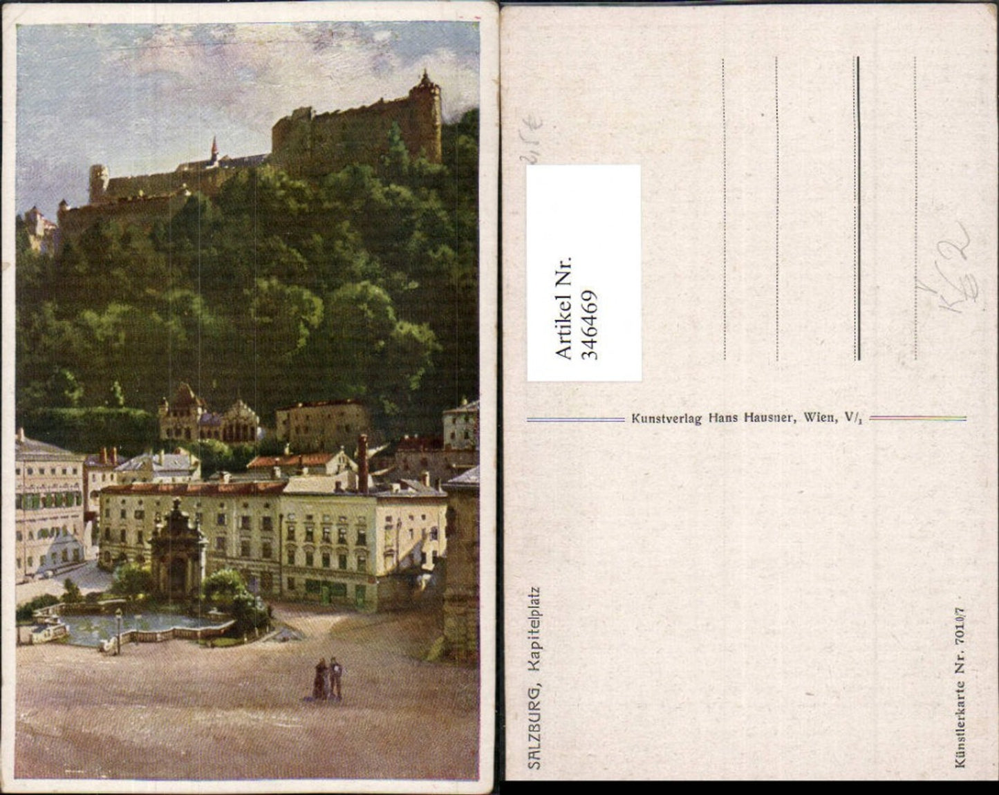 346469,Künstler AK Salzburg Kapitelplatz m. Festung pub Hans Hausner 7010/7