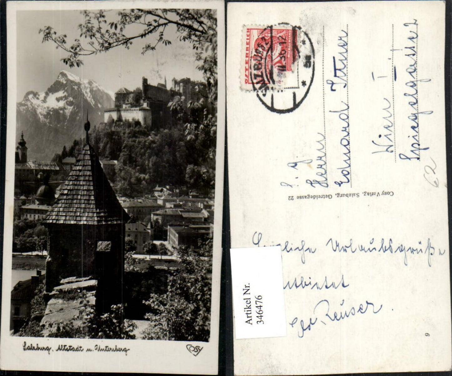 346476, Salzburg Old Town, partial view with fortress opposite Untersberg, pub Cosy