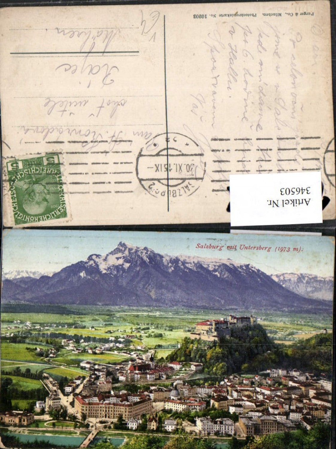 346503,Salzburg Totale m. Festung geg. Untersberg Bergkulisse pub Purger & Co 10203