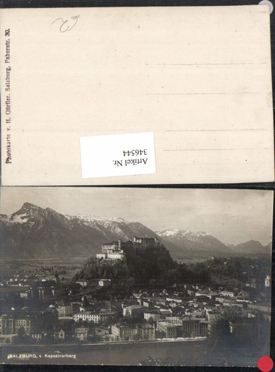 346544, Salzburg: Total view from the Kapuzinerberg with fortress and mountain backdrop