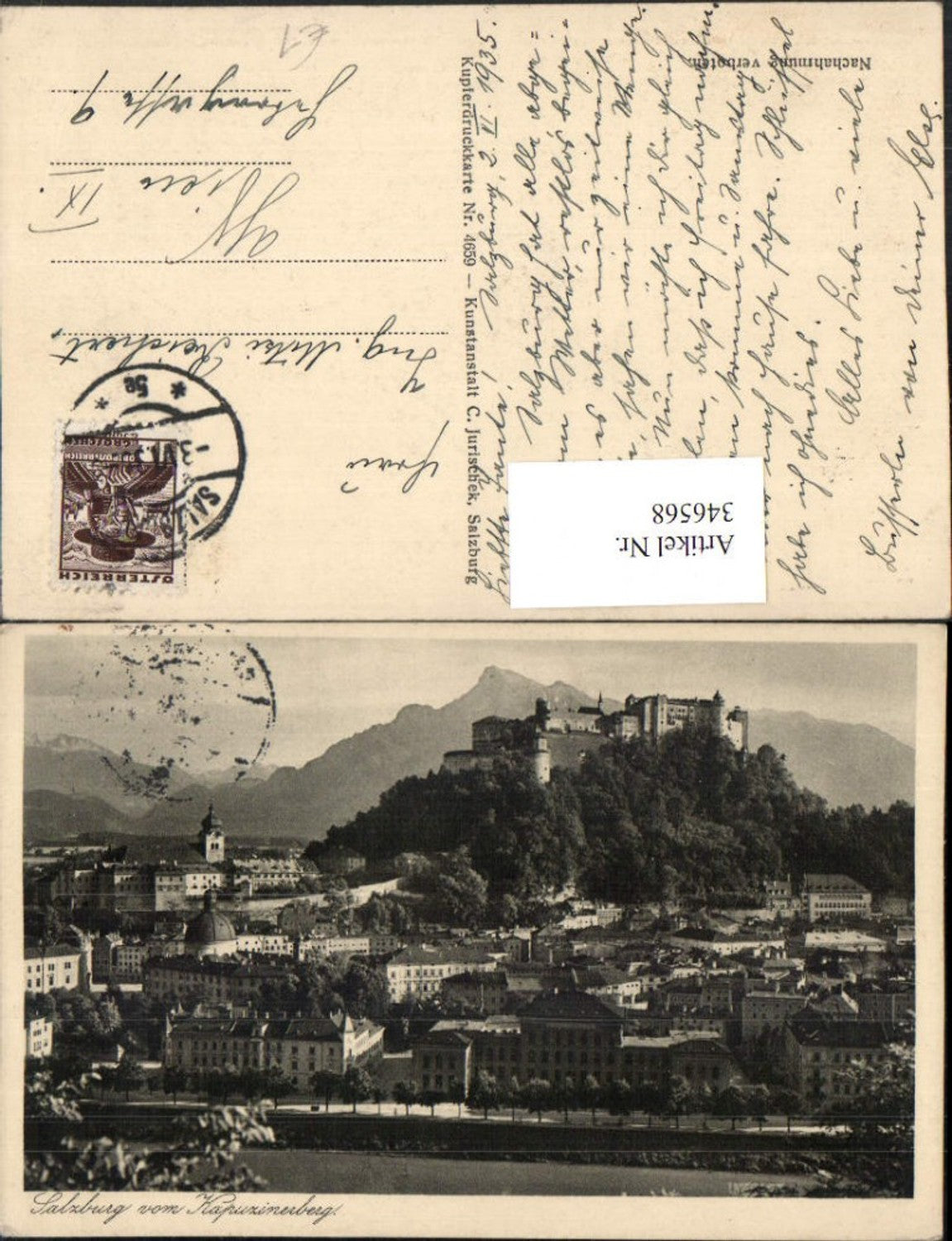 346568,Salzburg Teilansicht vom Kapuzinerberg m. Festung Bergkulisse