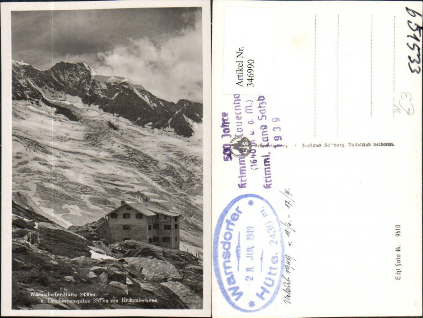346990,Warnsdorfer-Hütte Berghütte b. Krimml m. Dreiherrenspitze Bergkulisse