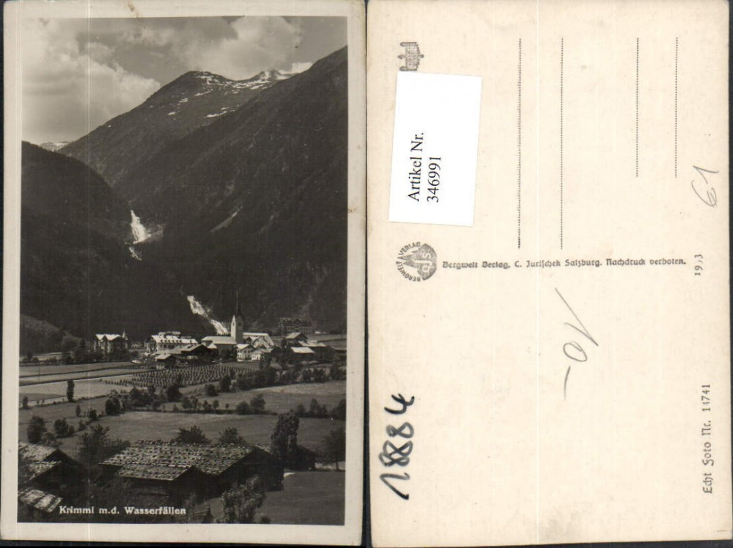 346991,Krimml Totale m. d. Wasserfällen Bergkulisse