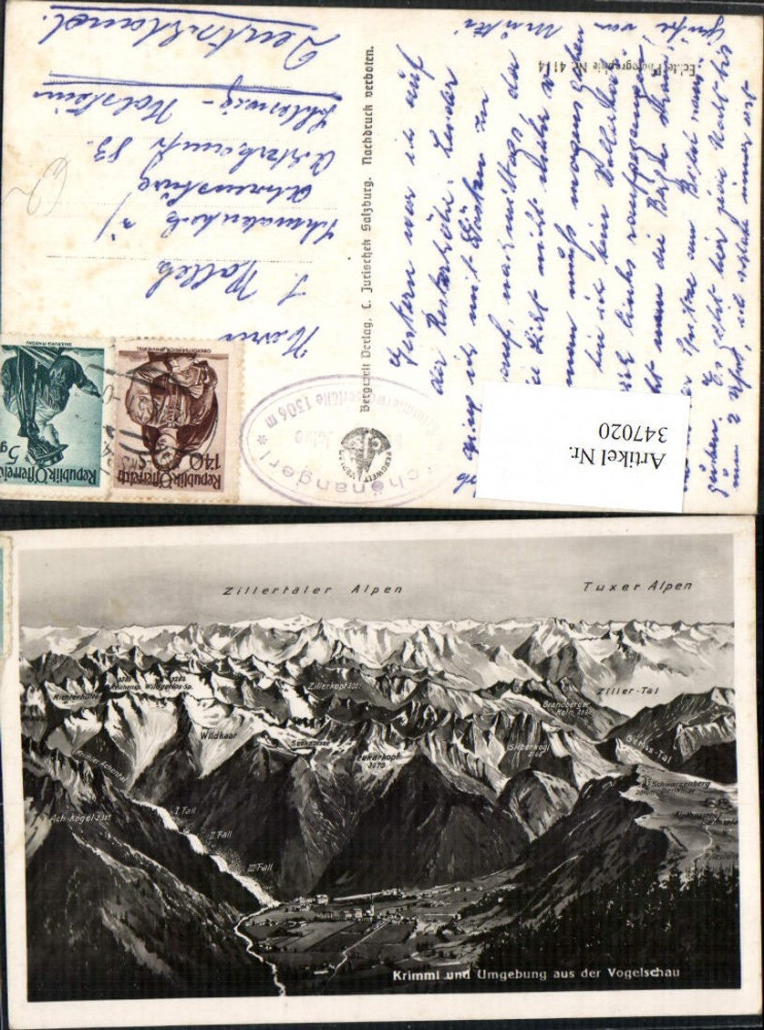 347020,Krimml u. Umgebung Totale aus d. Vogelschau Bergkulisse