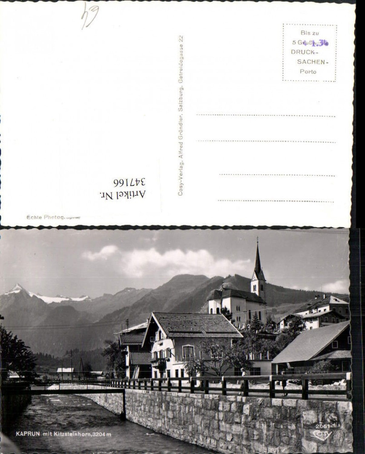 347166,Kaprun Teilansicht Kirche Brücke m. Kitzsteinhorn Bergkulisse pub Cosy 2061