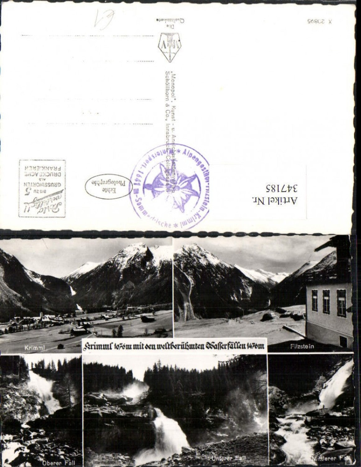 347185,Krimml Totale m. Wasserfällen Filzstein Mehrbildkarte