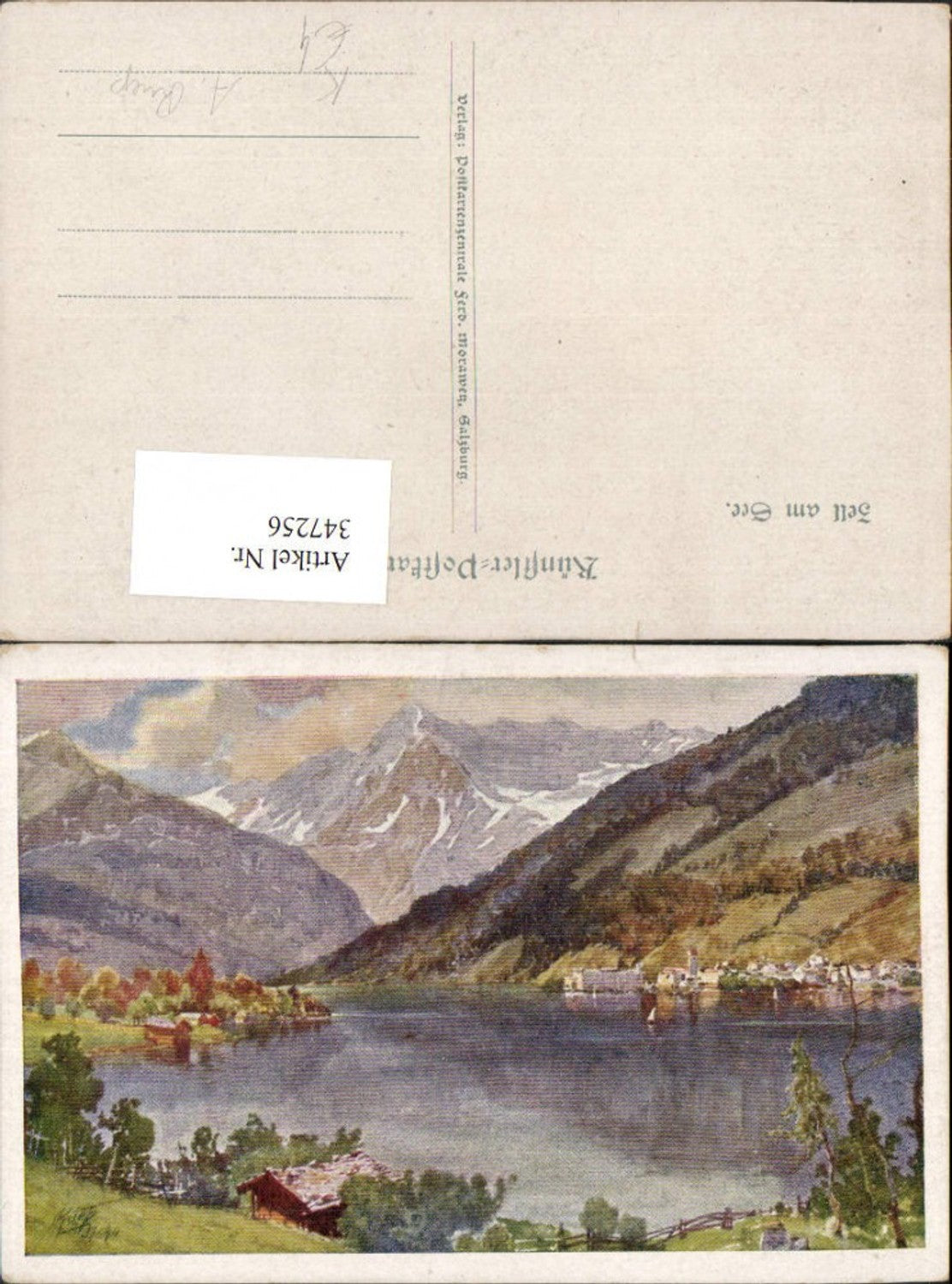 347256,Künstler AK A. Ruep Zell am See Teilansicht Bergkulisse