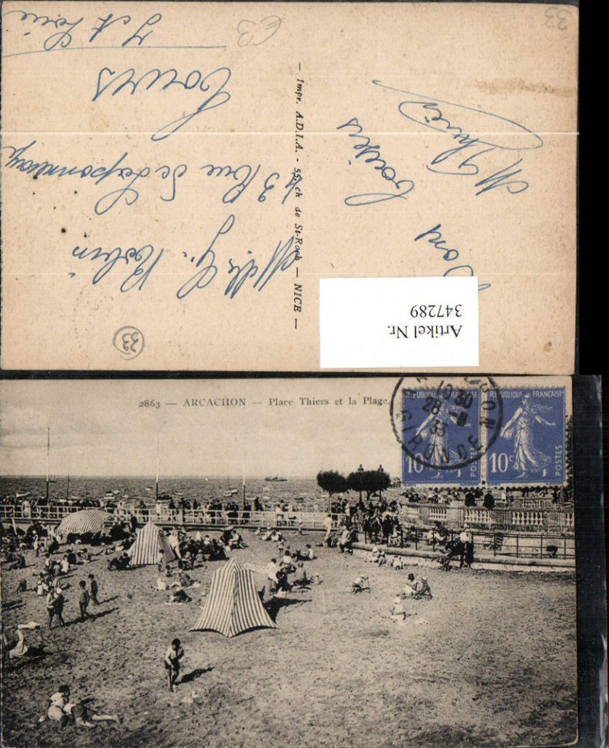347289,Aquitanien Gironde Arcachon Place Thiers et la Plage Strand Strandleben
