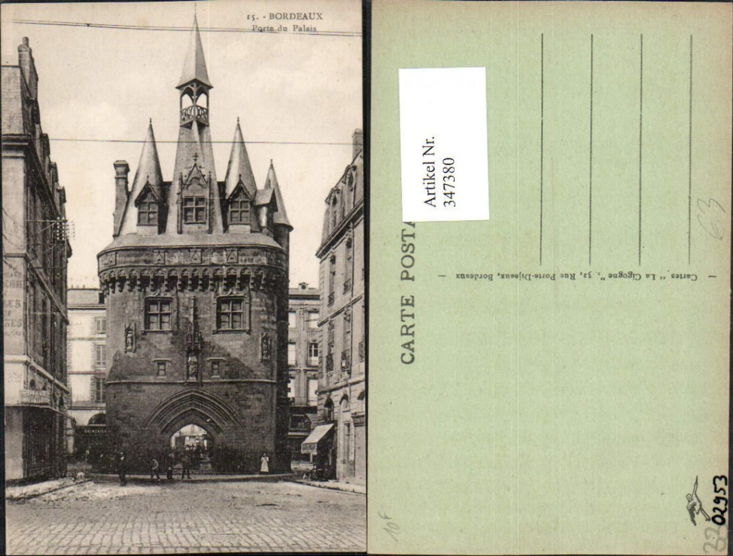 347380,Aquitanien Gironde Bordeaux Porte du Palais Tor Türme Straßenansicht