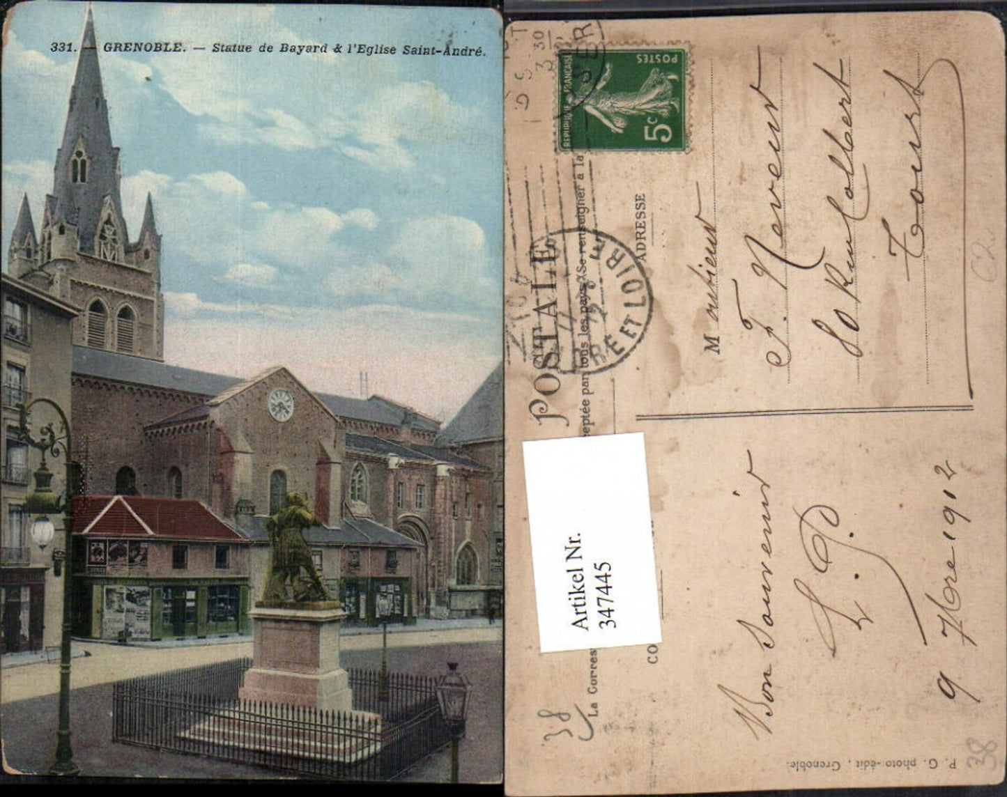 347445,Rhone-Alpes Isere Grenoble Statue de Bayard Eglise Saint-Andre Denkmal Kirche