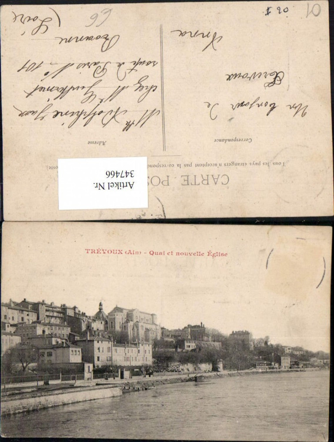 347466,Rhone-Alpes Ain Trevoux Quai et nouvelle Eglise Teilansicht