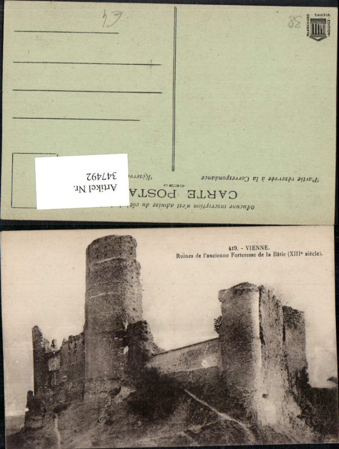 347492,Rhone-Alpes Isere Vienne Ruines de l'ancienne Forteresse de la Batie Ruine