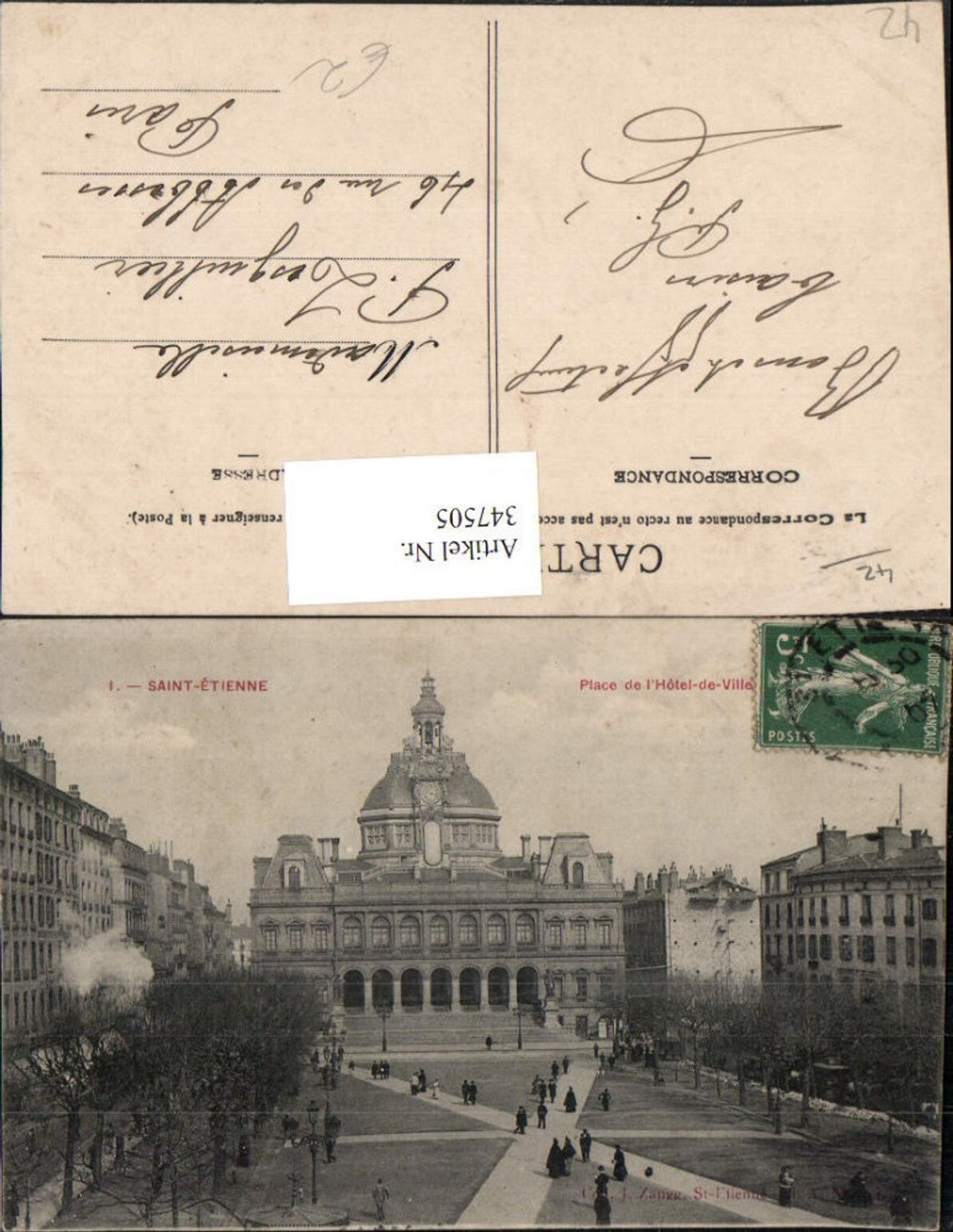 347505,Rhone-Alpes Loire Saint-Etienne Place de l'Hotel de Ville Rathaus