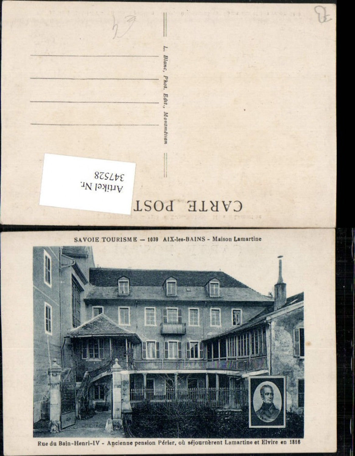 347528,Rhone-Alpes Savoie Aix-les-Bains Maison Lamartine Haus Mann Portrait