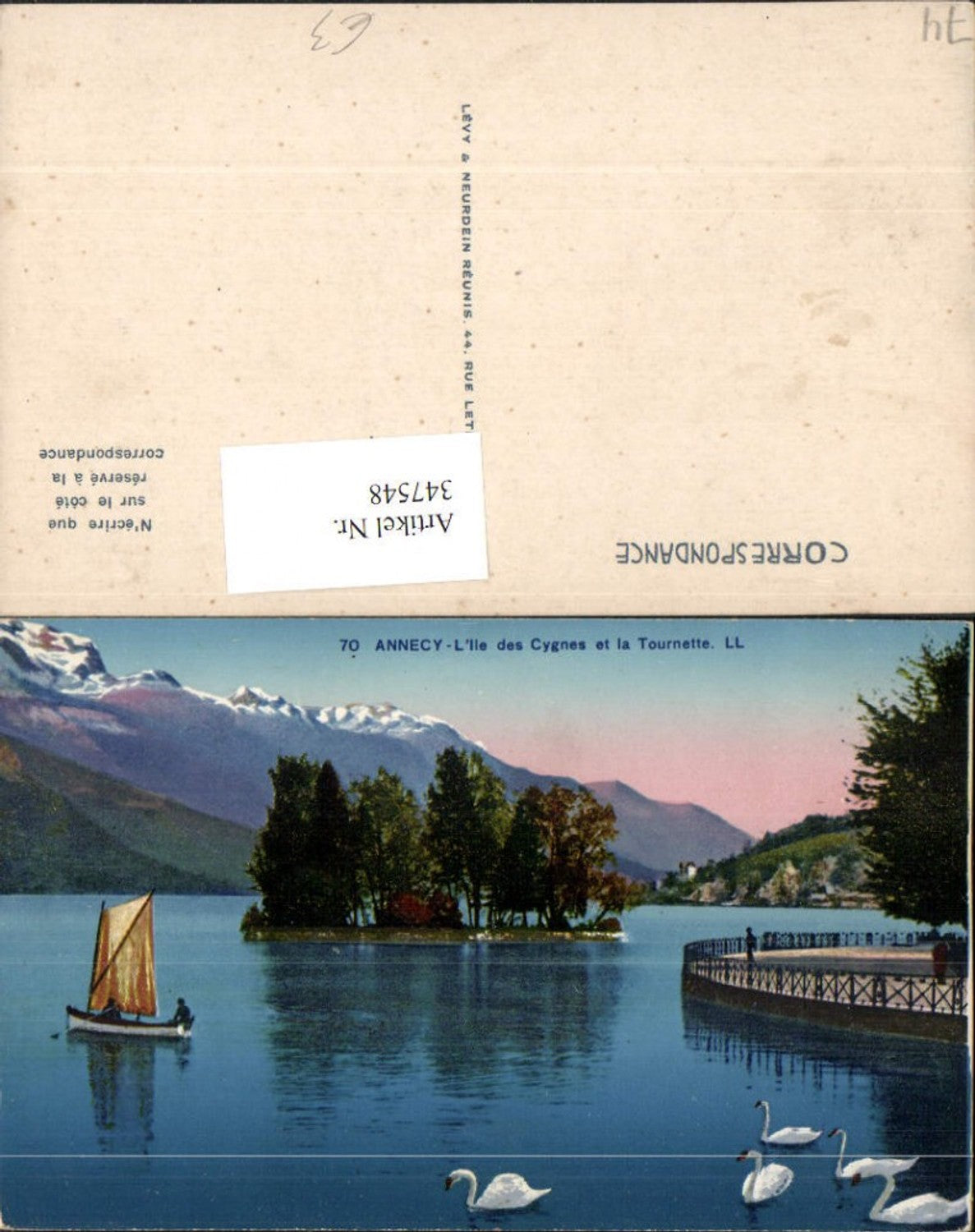 347548,Rhone-Alpes Haute-Savoie Annecy L'Ile des Cygnes et la Tournette Insel Schwäne Bergkulisse