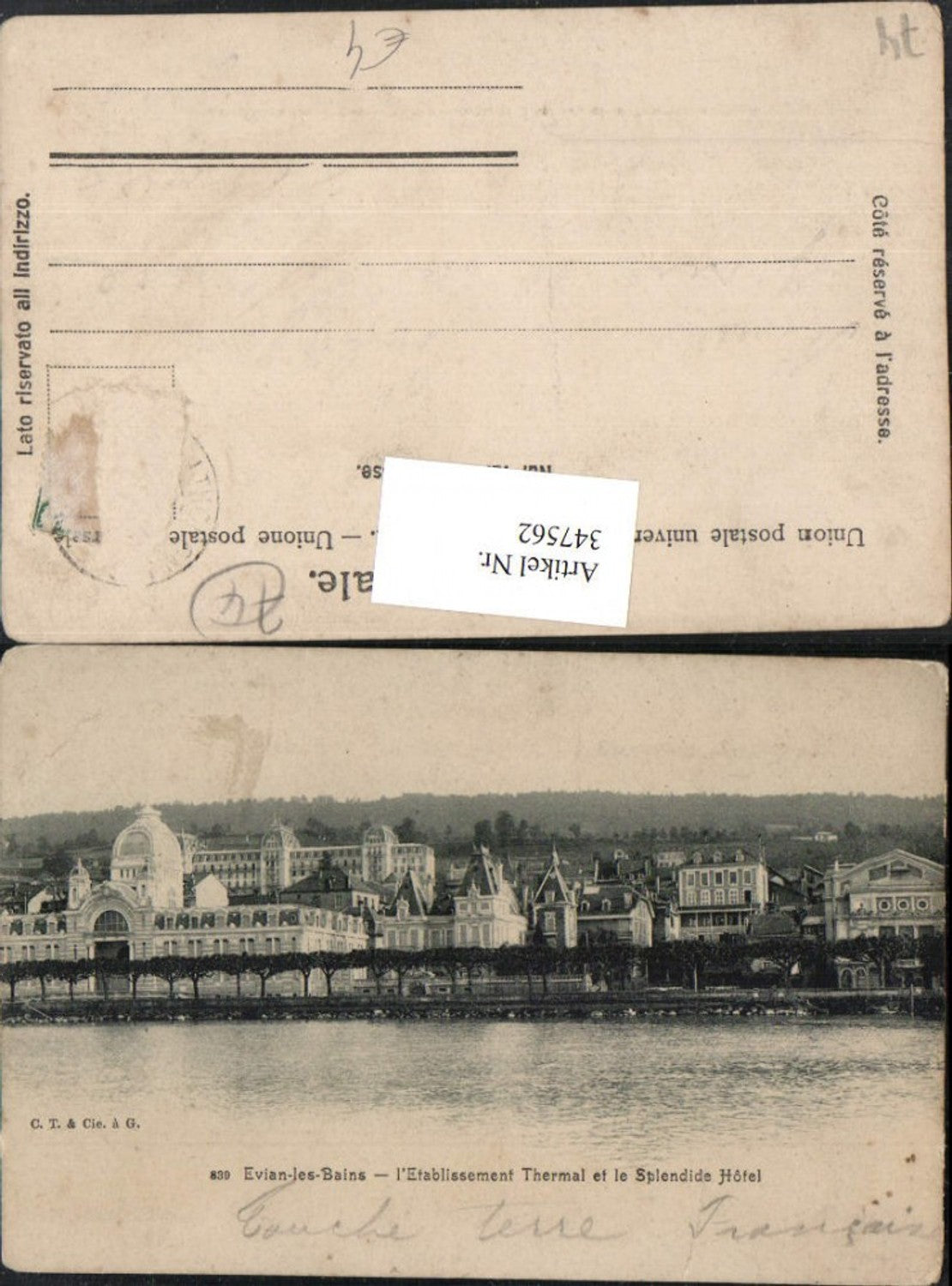 347562,Rhone-Alpes Haute-Savoie Evian-les-Bains Etablissement Thermal et le Splendide Hotel