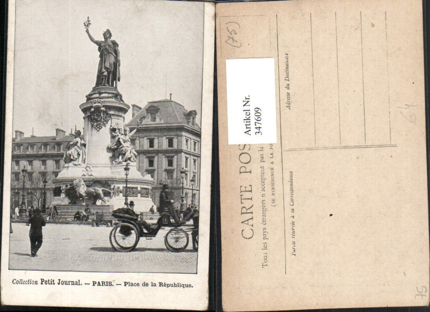 347609,Ile-de-France Paris Place de la Republique Monument Kutsche