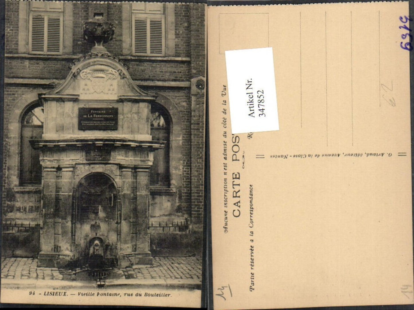 347852,Basse-Normandie Calvados Lisieux Vieille Fontaine rue du Bouteiller Brunnen