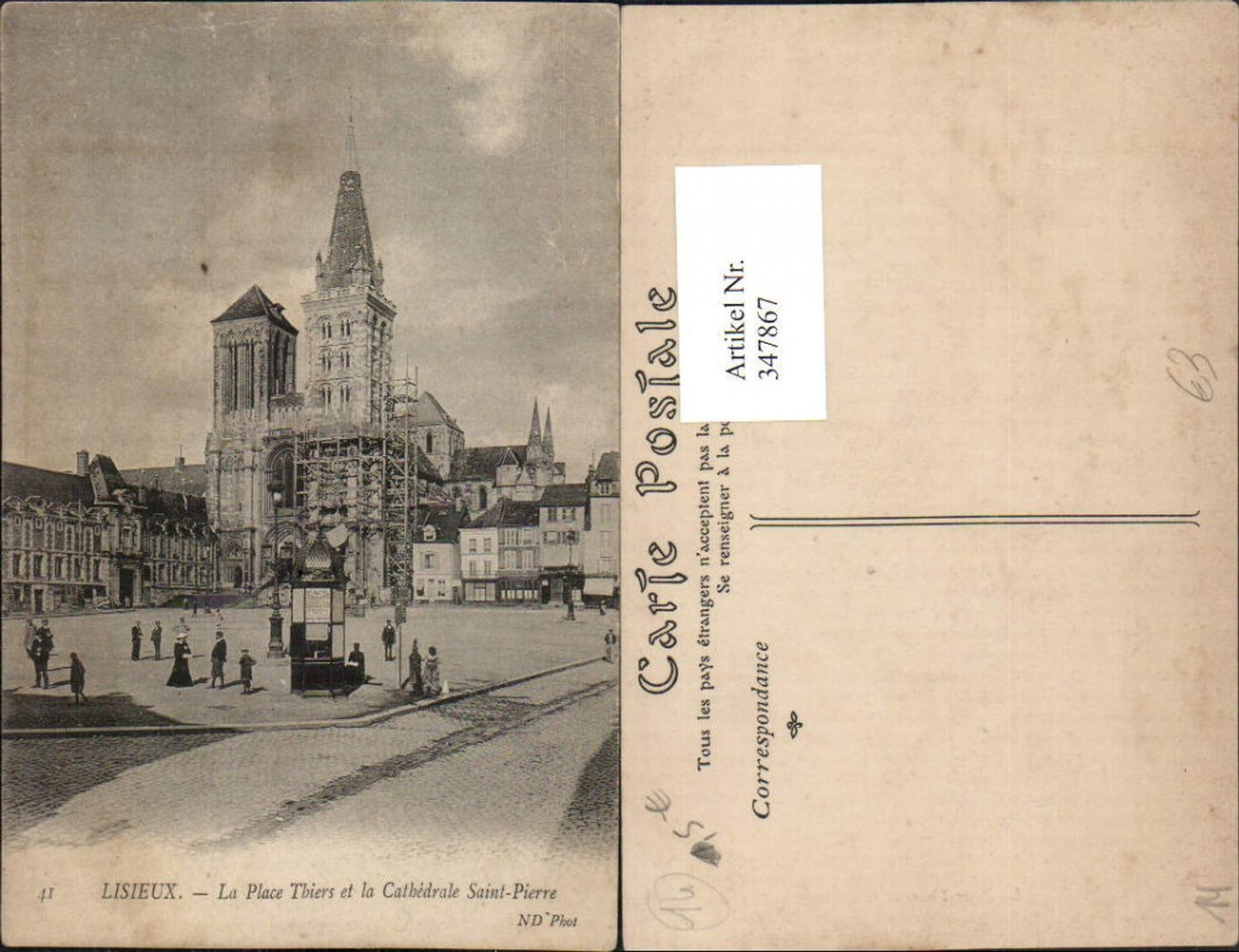 347867,Basse-Normandie Calvados Lisieux La Place Thiers et la Cathedrale Saint-Pierre Litfaßsäule