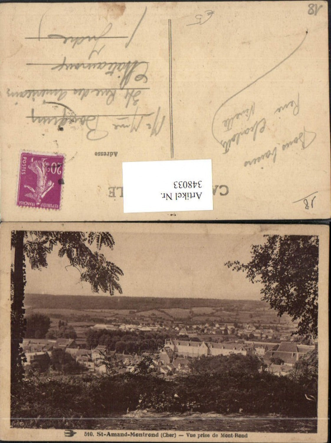 348033,Centre Cher St-Amand-Montrond Vue prise de Mont-Rond Totale