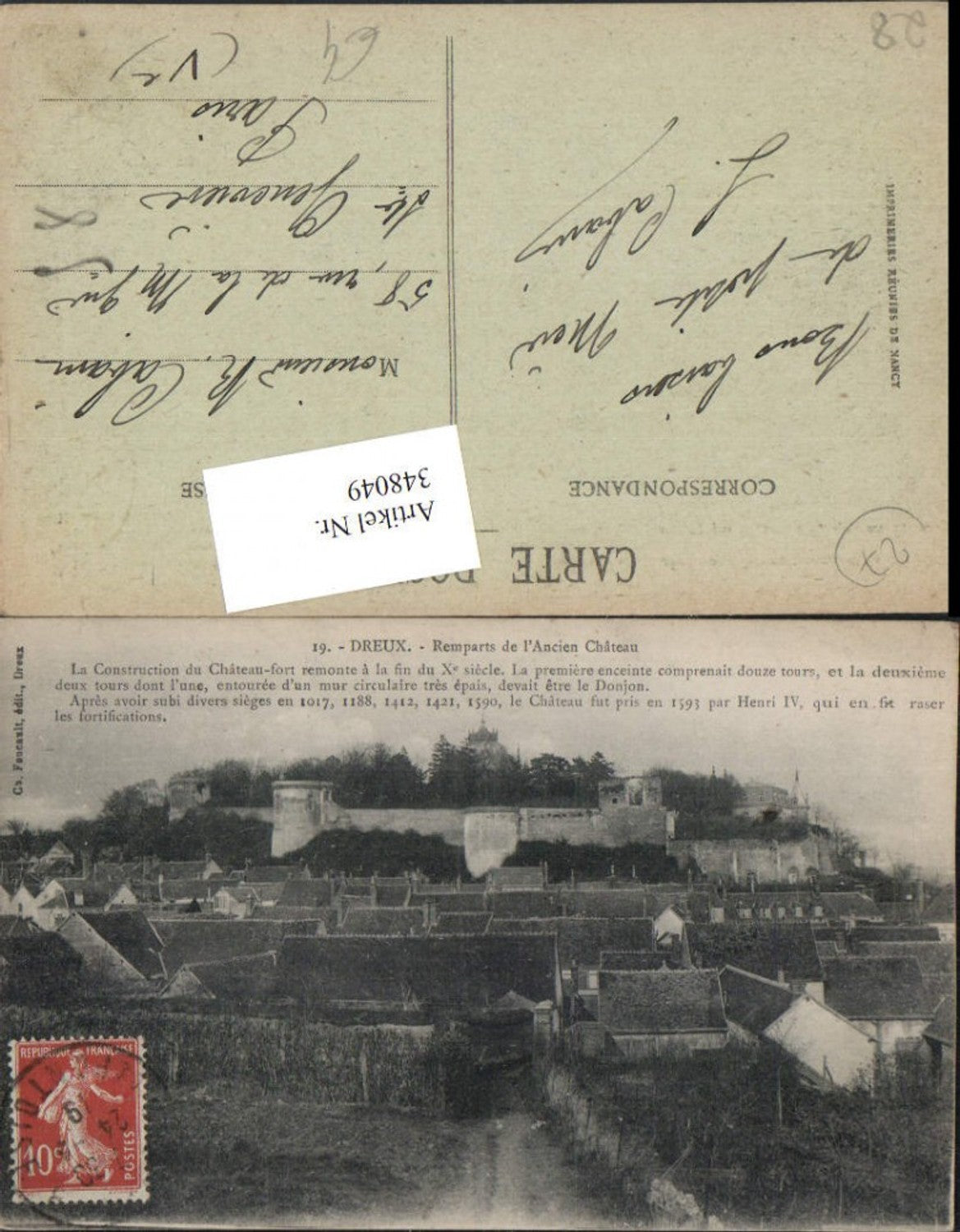 348049,Centre Eure-et-Loir Dreux Remparts de l'Ancien Chateau Teilansicht Mauer Festung