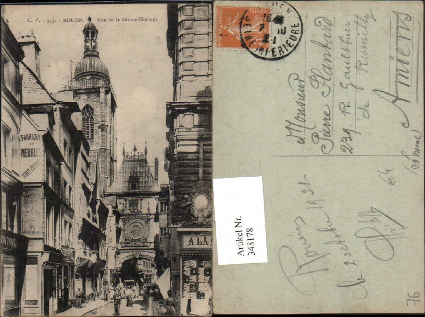 348178,Haute-Normandie Seine-Maritime Rouen Rue de la Grosse Horloge Tor Uhr Straßenansicht