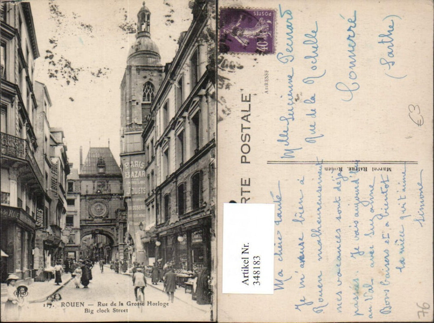 348183,Haute-Normandie Seine-Maritime Rouen Rue de la Grosse Horloge Straßenansicht Uhr Tor